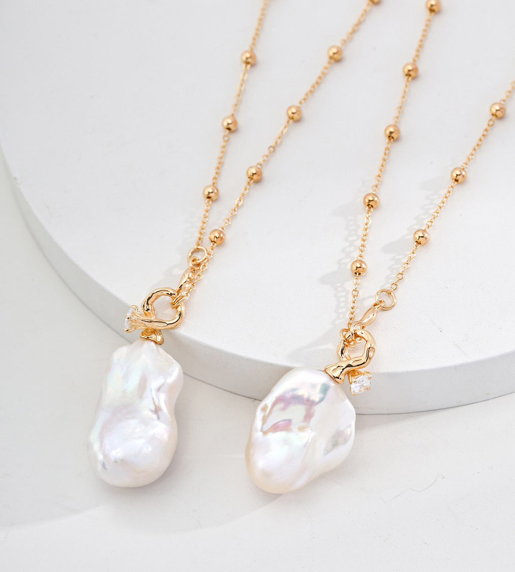 Tide-Kissed Baroque Pearl Pendant Necklace 18K Gold-Plated S925 Silver