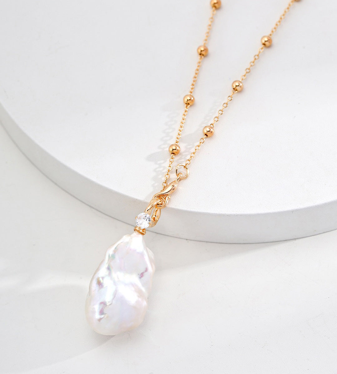 Tide-Kissed Baroque Pearl Pendant Necklace 18K Gold-Plated S925 Silver