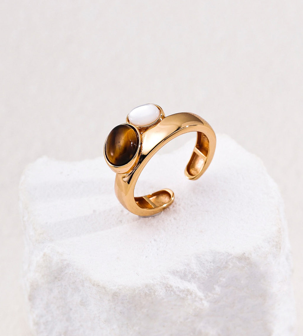 Tiger’s Eye & Mother-of-Pearl Open Ring 18K Gold-Plated S925 Silver | BUCKLE Collective