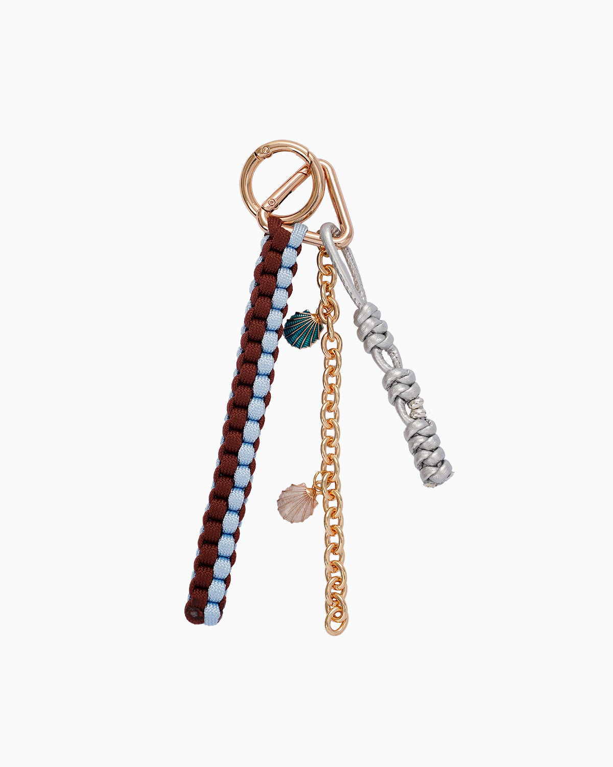Stylish Blue & Brown Braided Rope Bag Keychain with Shell Charms