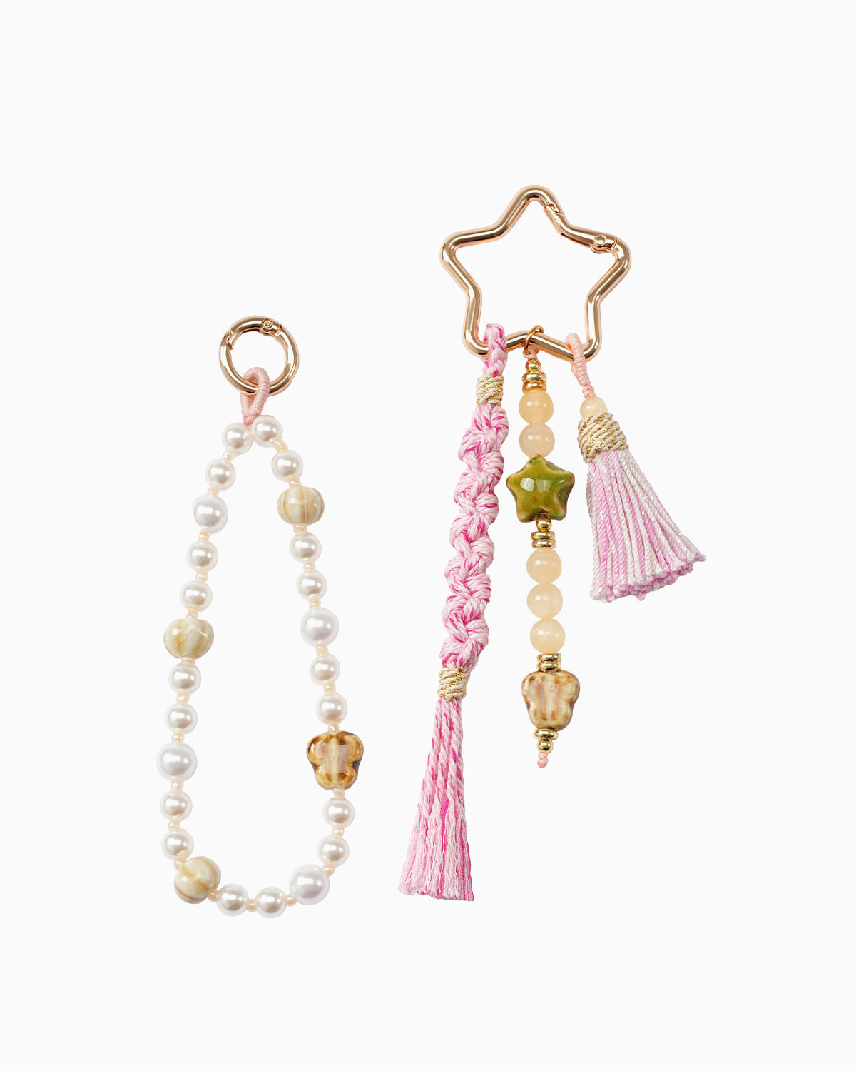 Chic Pink Tassel & Pearl Bead Bag and Phone Charm Set