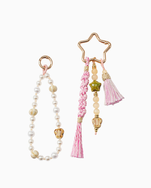 Chic Pink Tassel & Pearl Bead Bag and Phone Charm Set