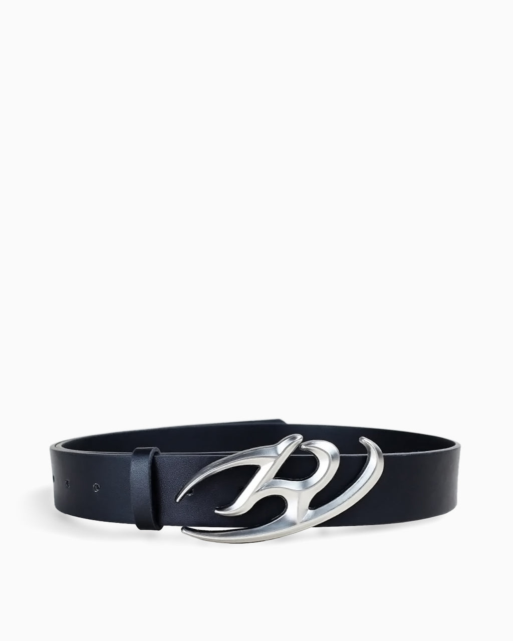 Unisex Statement Black Belt with Silver R-Shaped Buckle