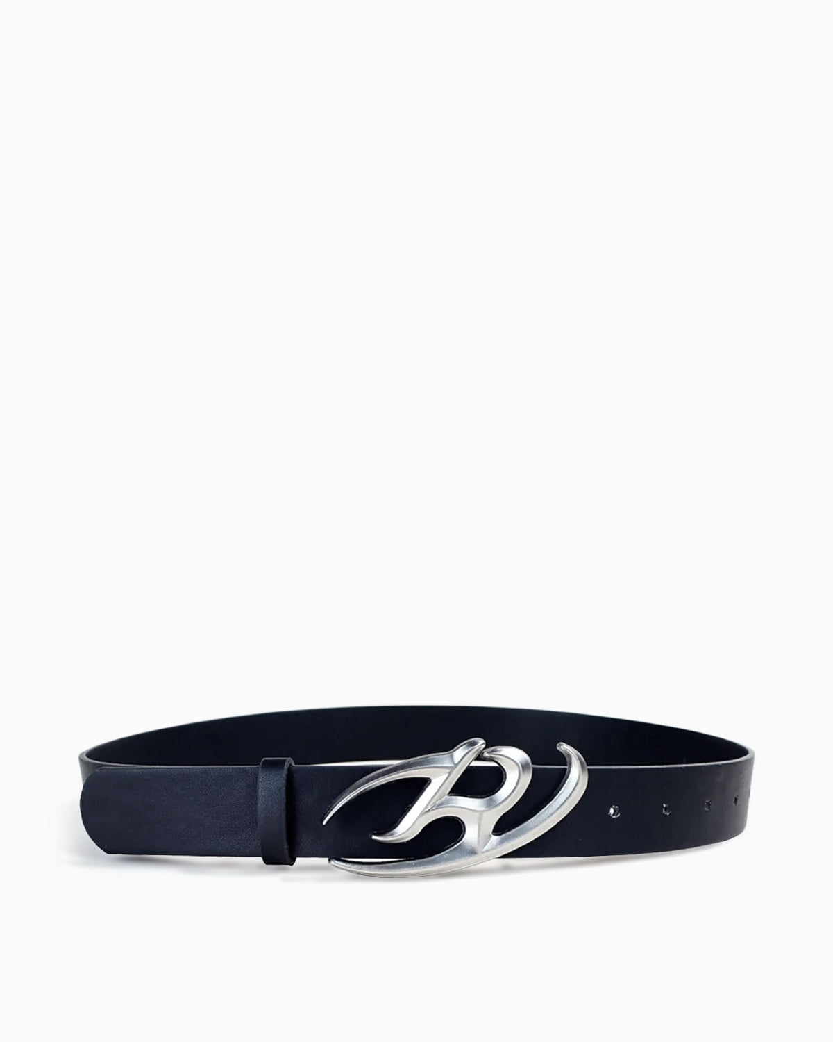 Unisex Statement Black Belt with Silver R-Shaped Buckle