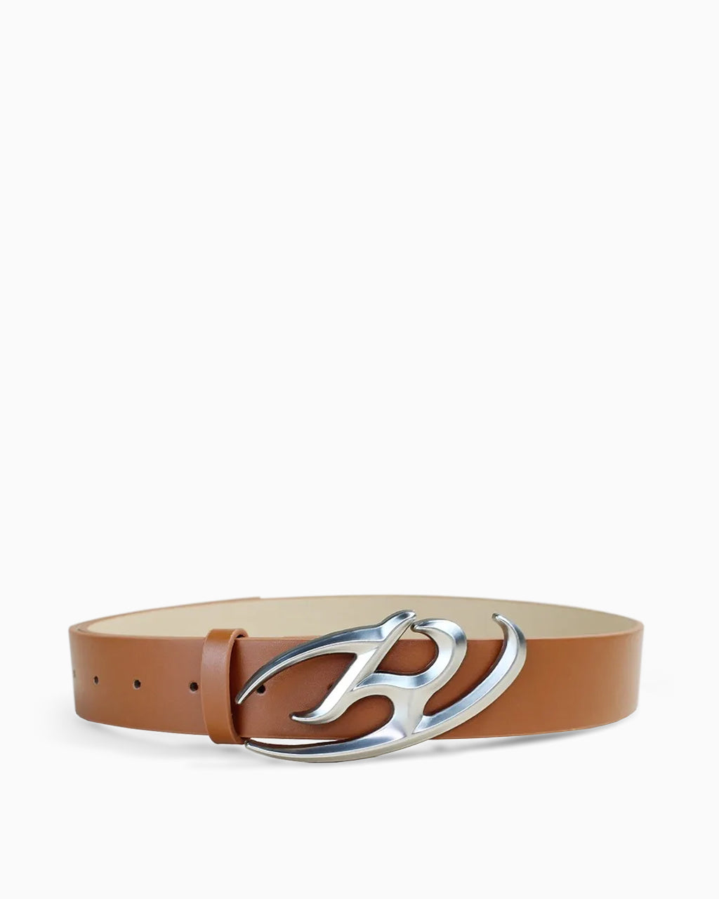 Unisex Statement Brown Belt with Silver R-Shaped Buckle