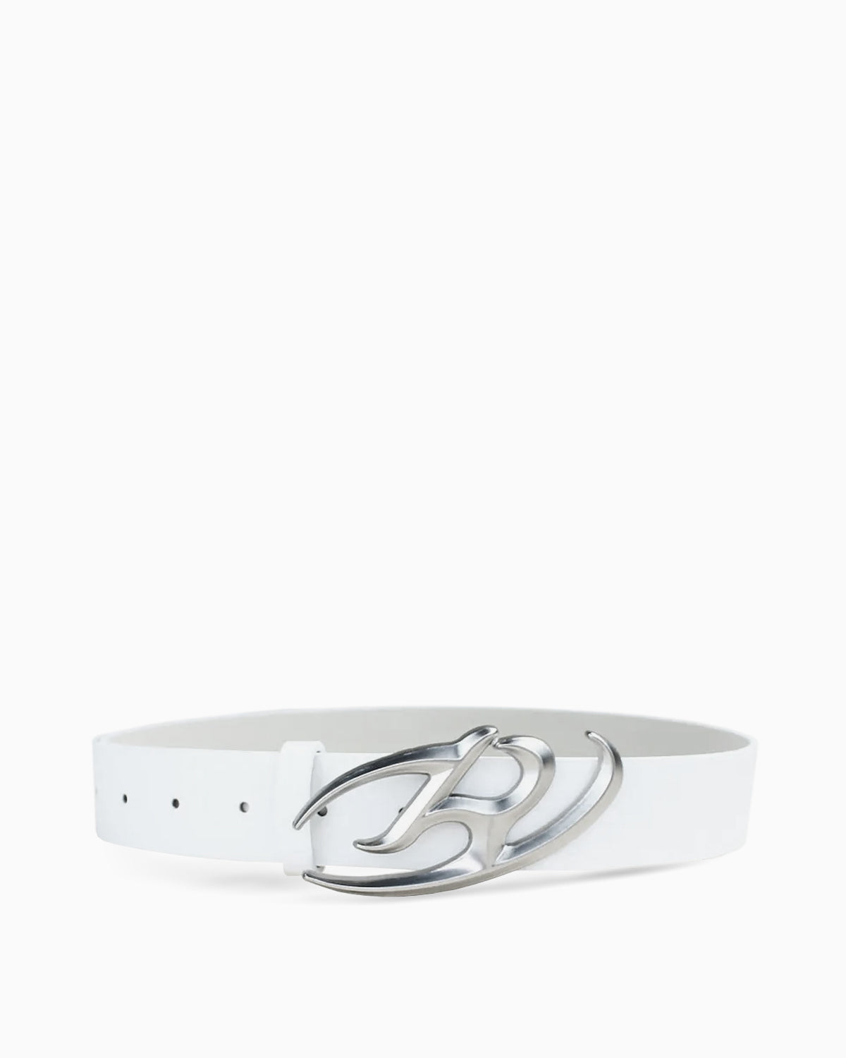 Unisex Statement White Belt with Silver R-Shaped Buckle