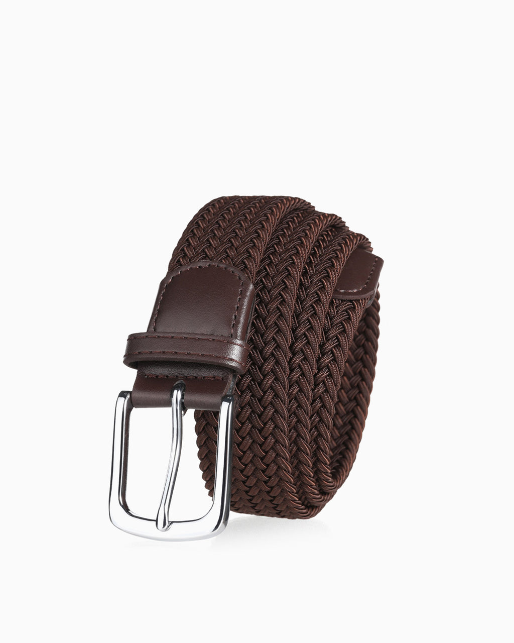 A dark brown braided woven belt with a polished silver-tone metal buckle | BUCKLE Collective