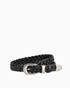Unisex Braided Black Leather Belt with Silver Buckle