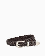 Unisex Braided Brown Leather Belt with Silver Buckle