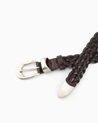 Unisex Braided Leather Belt with Silver Buckle