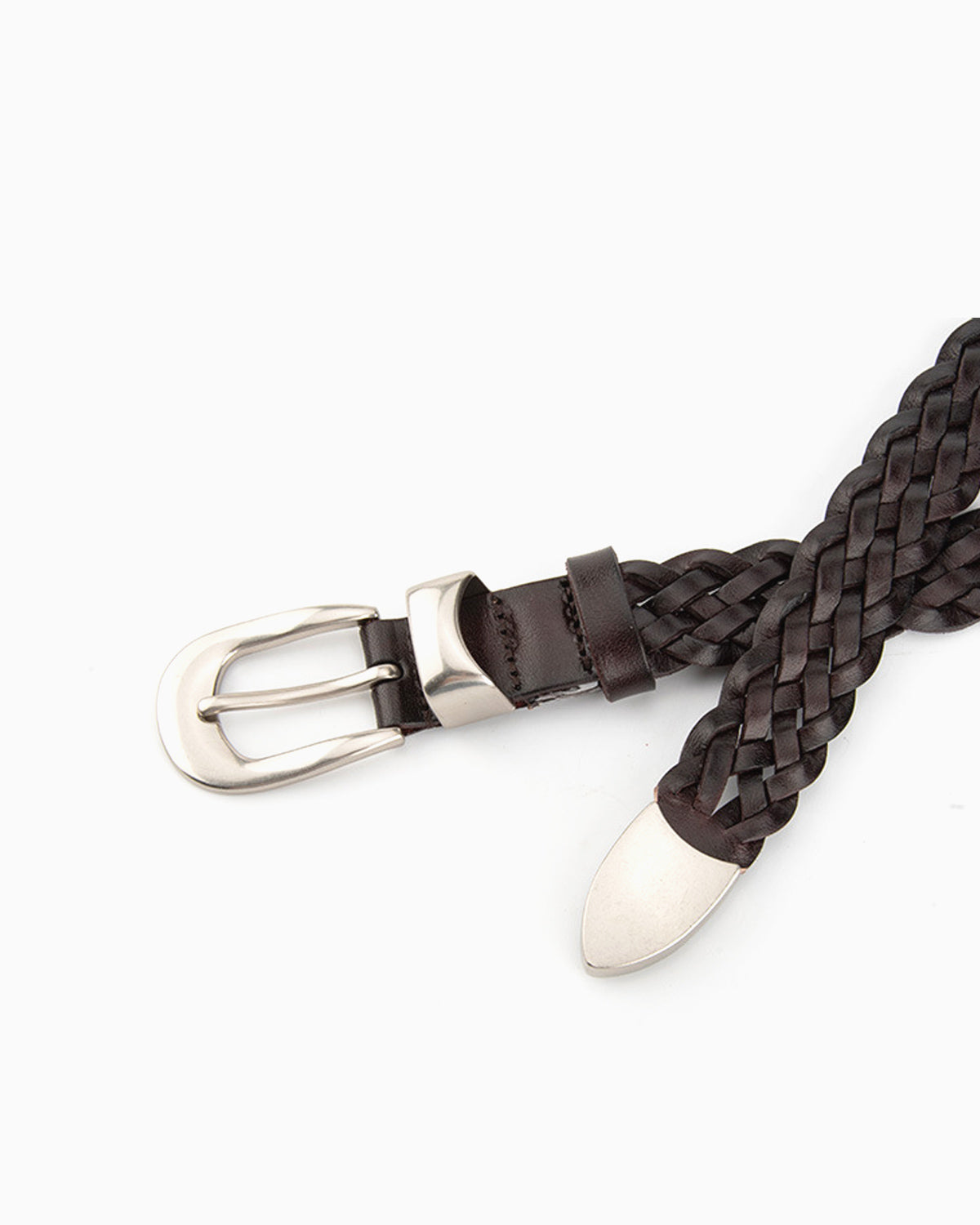 Unisex Braided Leather Belt with Silver Buckle