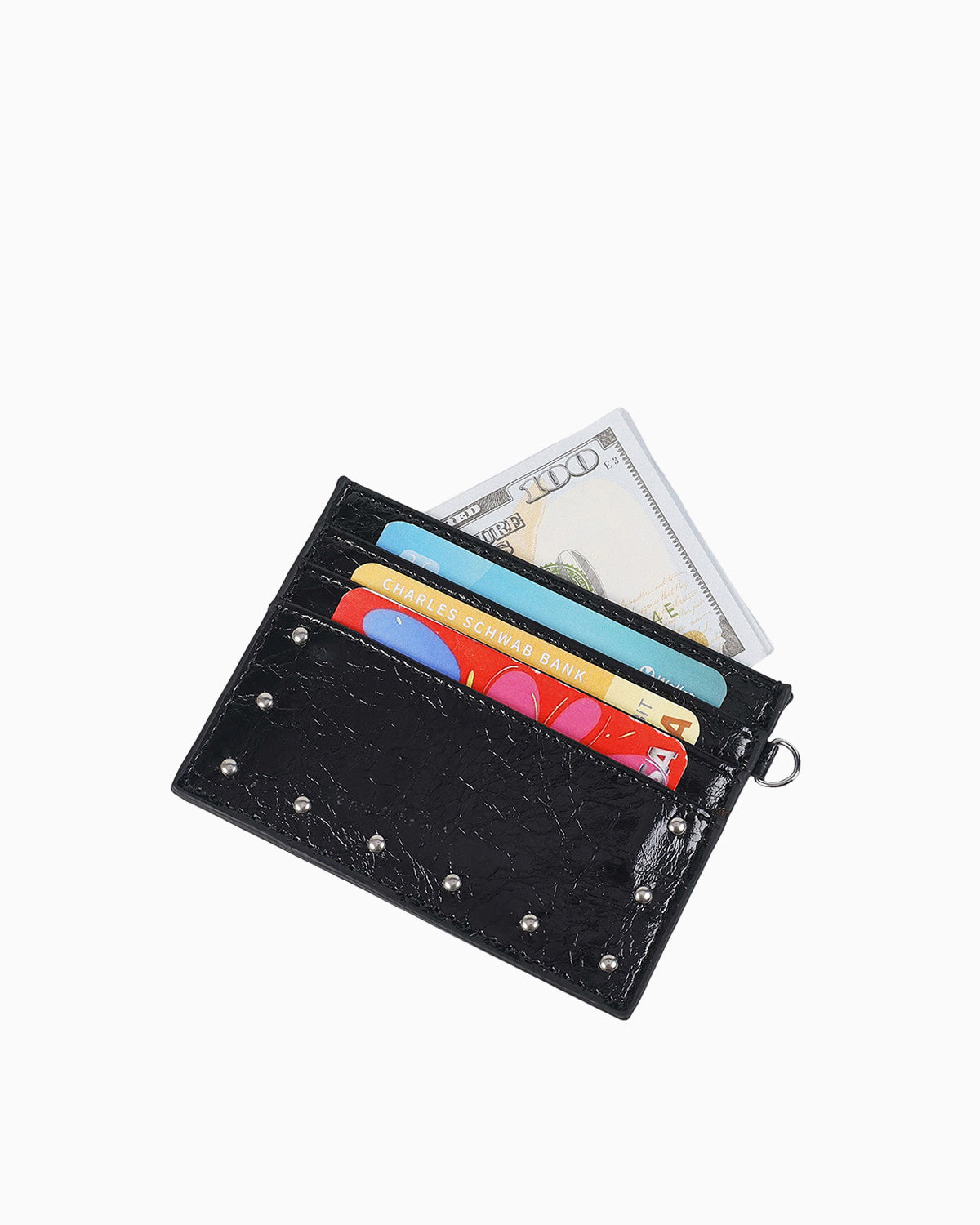 Unisex Vegan Leather Studded Black Card Holder