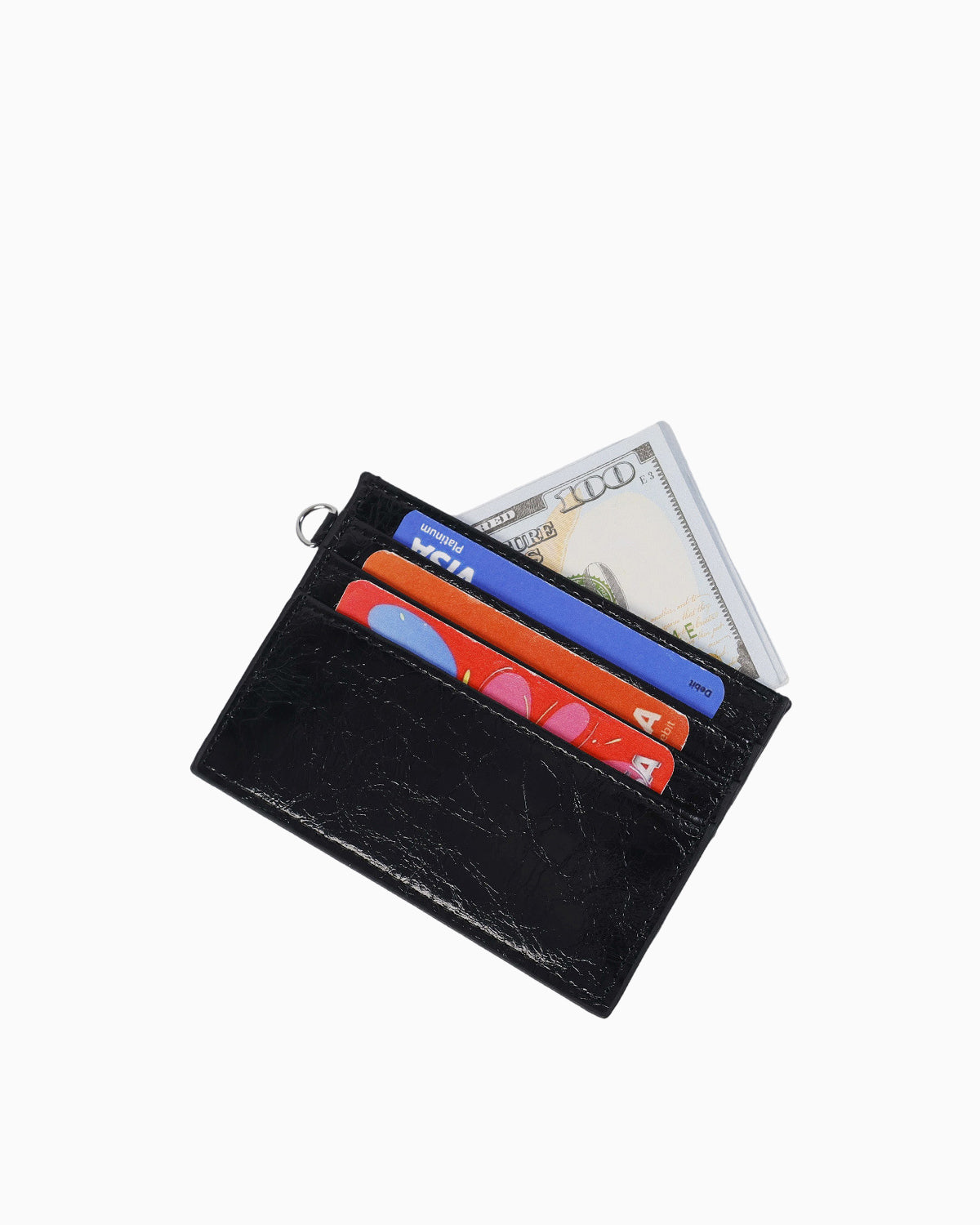 Unisex Vegan Leather Studded Black Card Holder