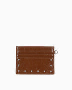 Unisex Vegan Leather Studded Brown Card Holder