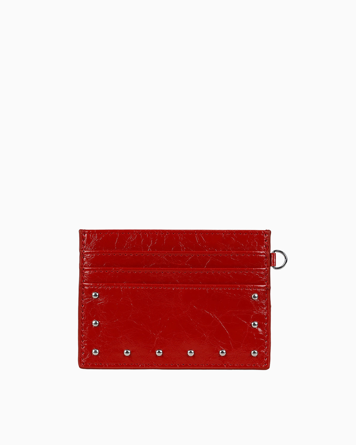 Unisex Vegan Leather Studded Red Card Holder