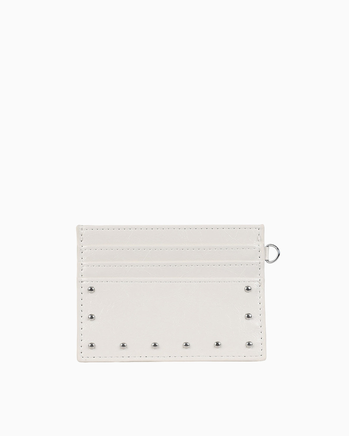 Unisex Vegan Leather Studded White Card Holder