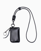 Black Genuine Leather Lanyard Purse – Hands‑Free Zipper Pouch