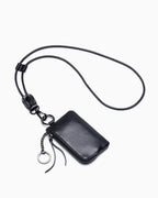 Black Genuine Leather Lanyard Purse – Hands‑Free Zipper Pouch