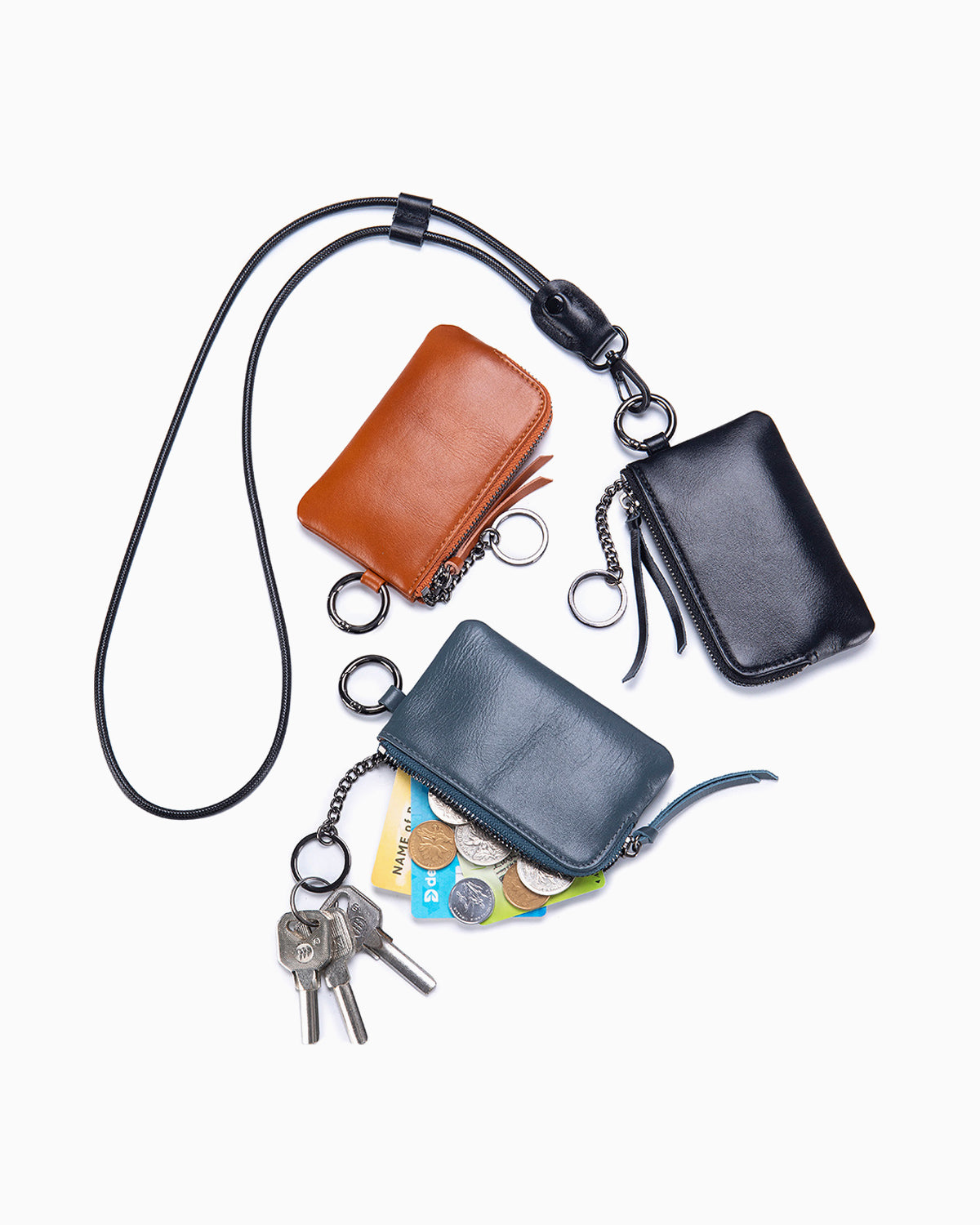 Genuine Leather Lanyard Purse – Hands‑Free Zipper Pouch