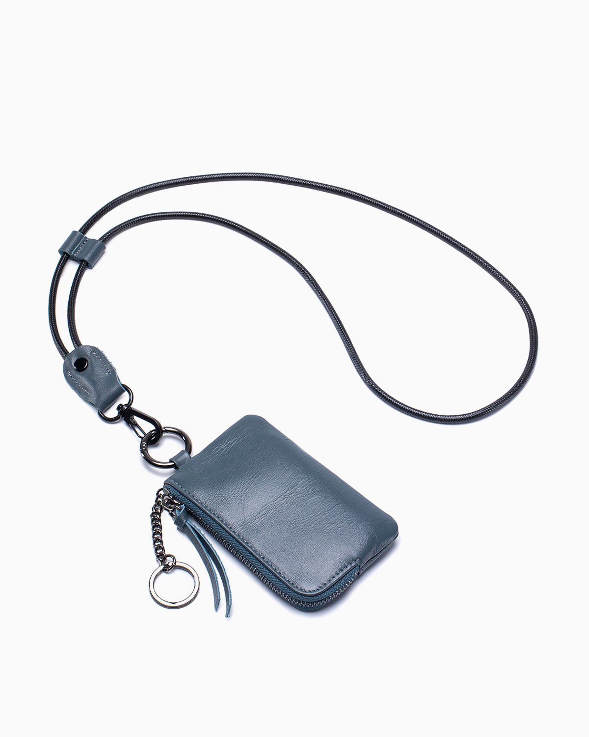 Blue Genuine Leather Lanyard Purse – Hands‑Free Zipper Pouch