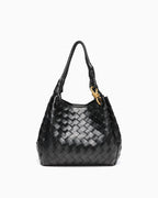 Trendy, Spacious & Stylish Vegan Leather Woven Parachute Bag with Detachable Strap, Black Color