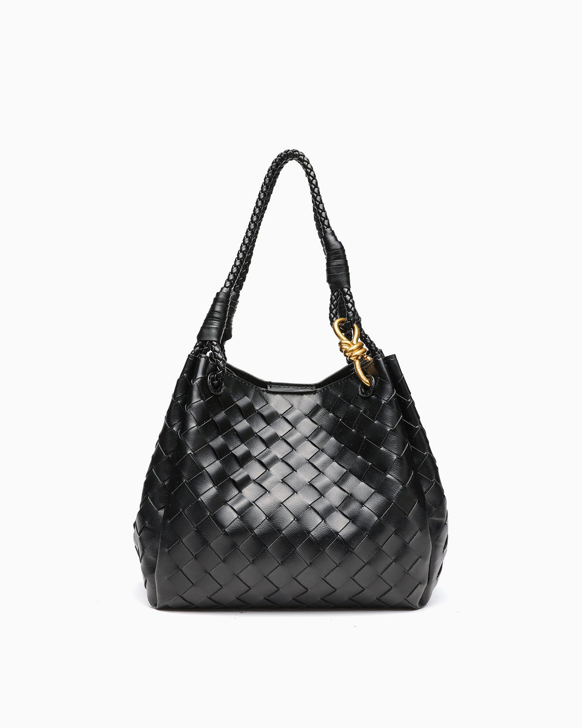 Trendy, Spacious & Stylish Vegan Leather Woven Parachute Bag with Detachable Strap, Black Color