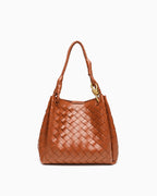 Trendy, Spacious & Stylish Vegan Faux Leather Woven Parachute Bag with Detachable Strap and Knot Detailing, Light Brown Color