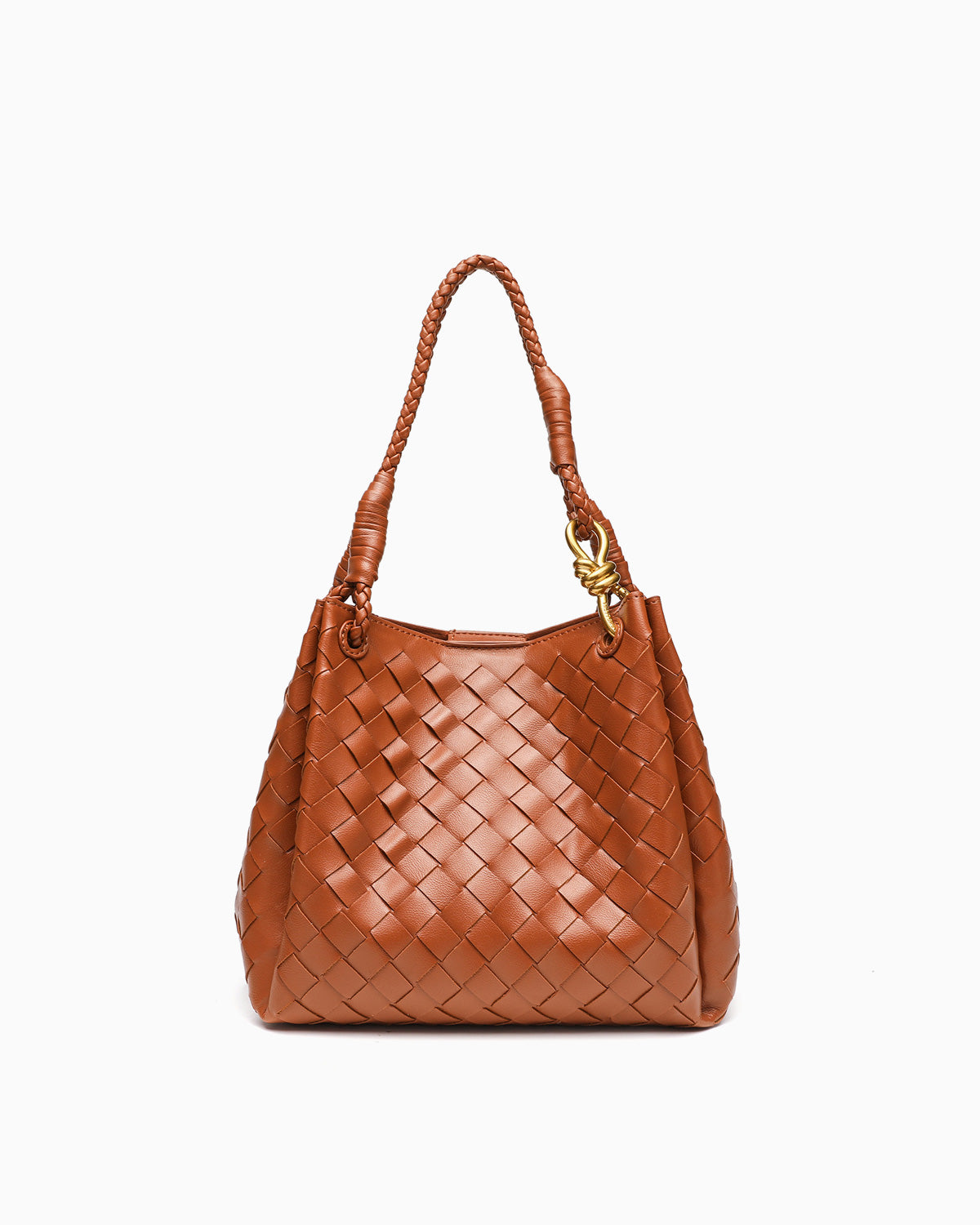 Trendy, Spacious & Stylish Vegan Faux Leather Woven Parachute Bag with Detachable Strap and Knot Detailing, Light Brown Color