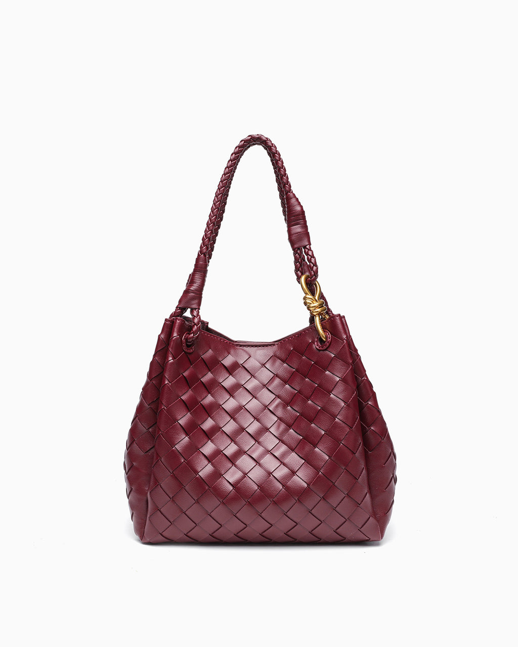 Trendy, Spacious & Stylish Vegan Faux Leather Woven Parachute Bag with Detachable Strap and Knot Detailing, Burgundy Color