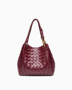 Trendy, Spacious & Stylish Vegan Faux Leather Woven Parachute Bag with Detachable Strap and Knot Detailing, Burgundy Color