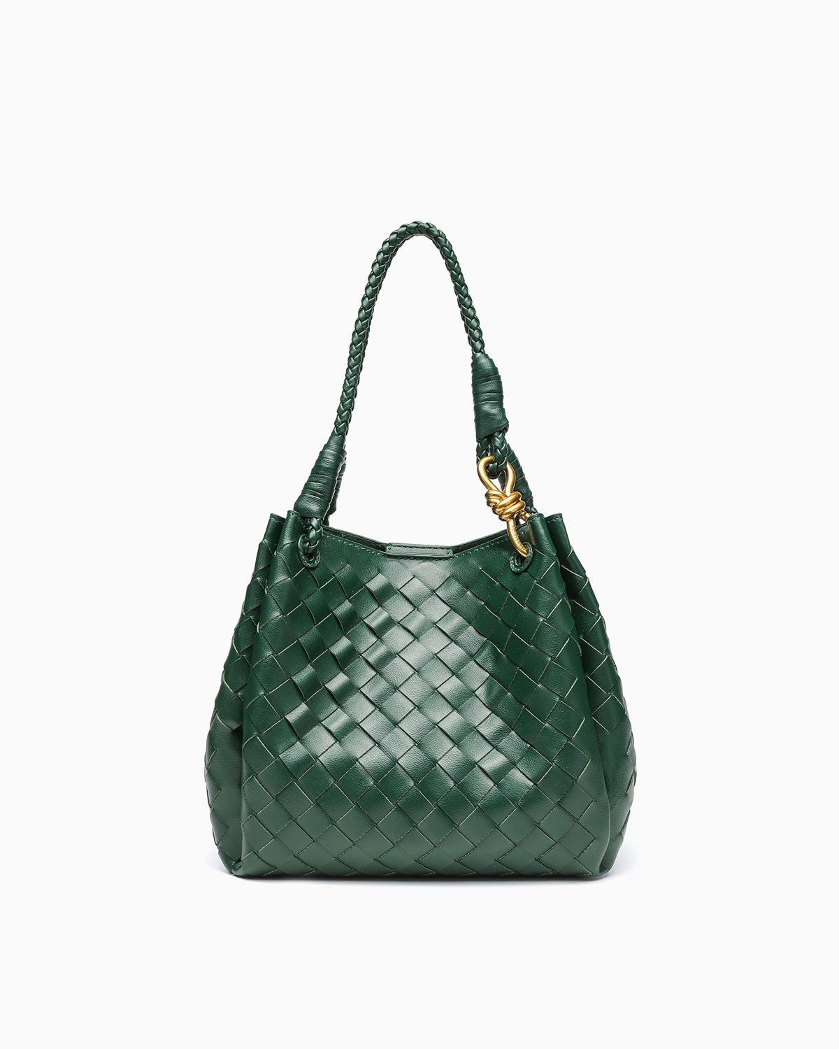 Trendy, Spacious & Stylish Vegan Faux Leather Woven Parachute Bag with Detachable Strap and Knot Detailing, Emerald Color