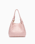 Trendy, Spacious & Stylish Vegan Faux Leather Woven Parachute Bag with Detachable Strap and Knot Detailing, Light Pink Color