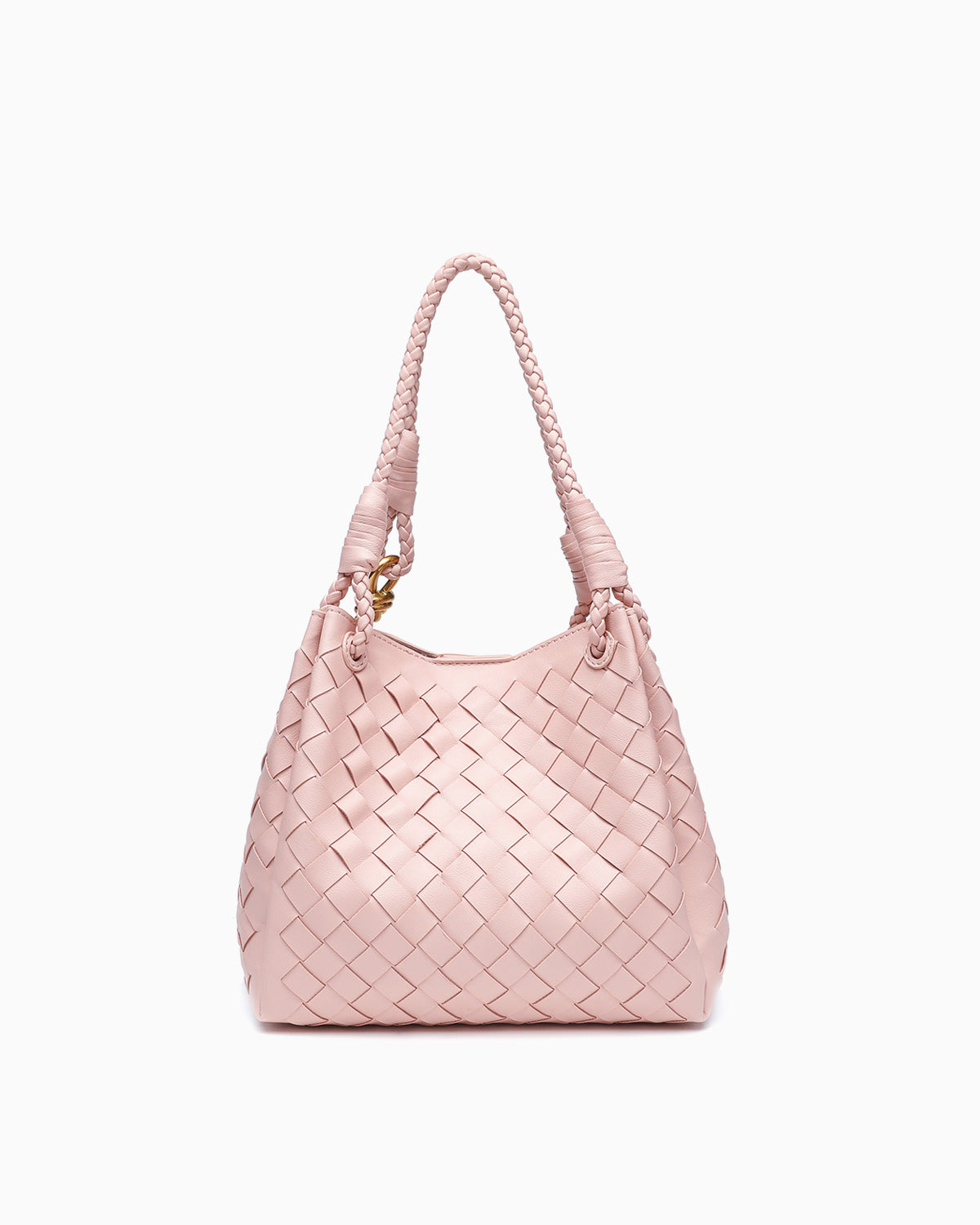 Trendy, Spacious & Stylish Vegan Faux Leather Woven Parachute Bag with Detachable Strap and Knot Detailing, Light Pink Color