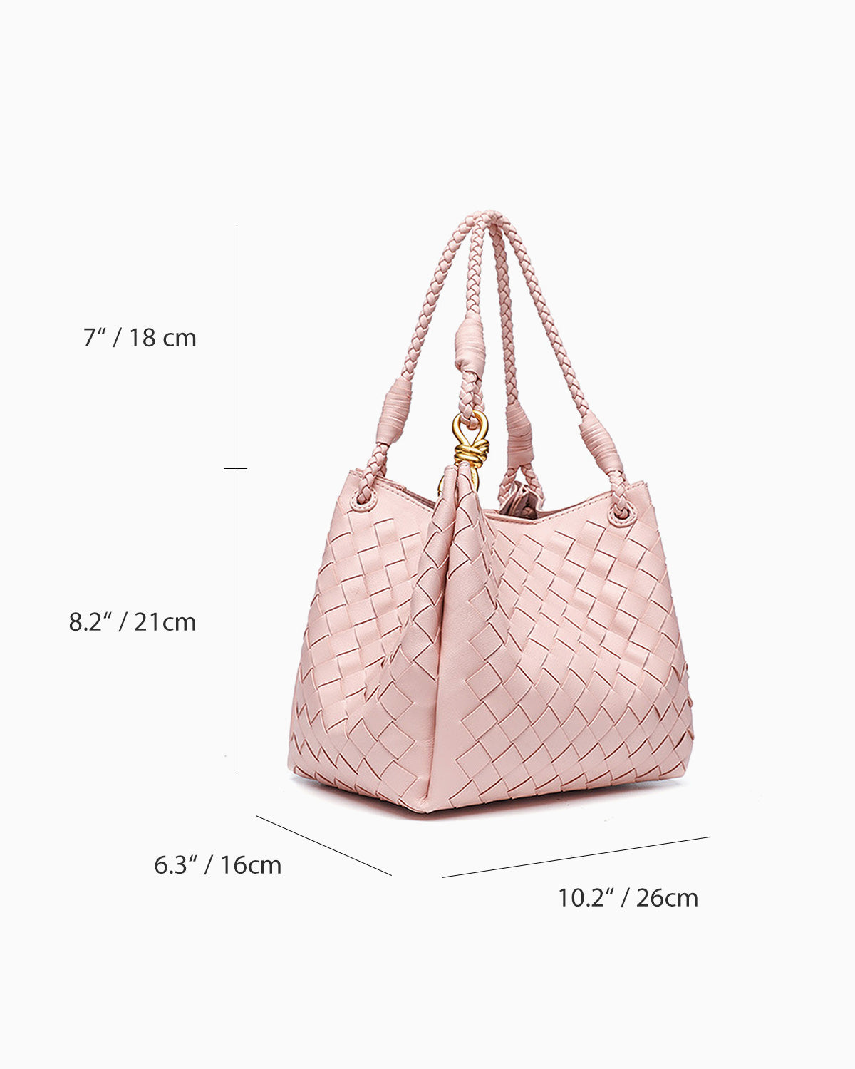 Dimensions of Woven Parachute Bag with Detachable Strap and Knot Detailing, Light Pink Color