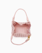 Compartment details of Vegan Leather Woven Parachute Bag with Detachable Strap, Light Pink Color
