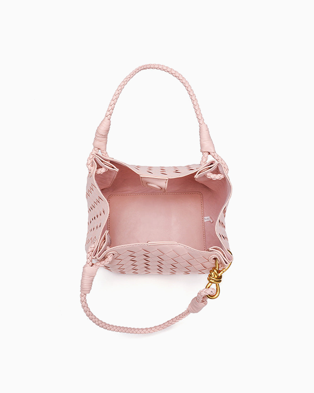 Compartment details of Vegan Leather Woven Parachute Bag with Detachable Strap, Light Pink Color