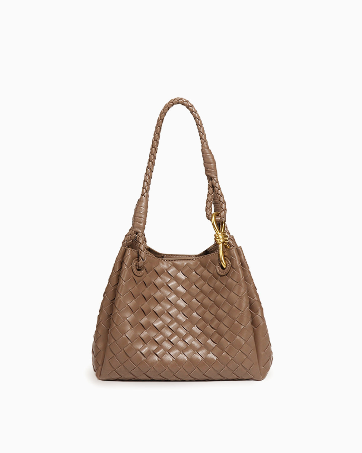 Trendy, Spacious & Stylish Vegan Faux Leather Woven Parachute Bag with Detachable Strap and Knot Detailing, Pine Cone Color