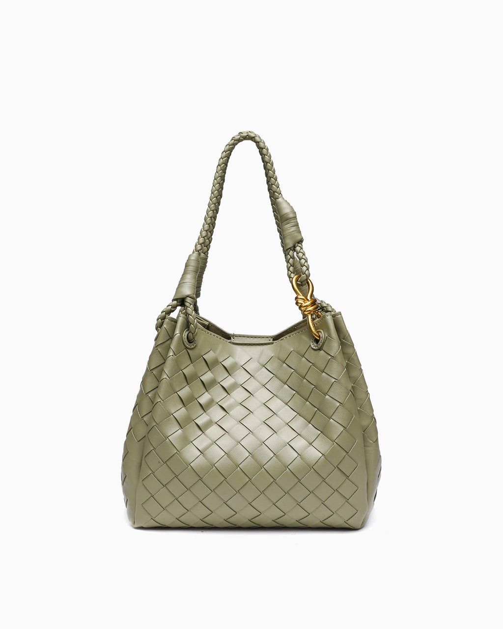 Trendy, Spacious & Stylish Vegan Faux Leather Woven Parachute Bag with Detachable Strap and Knot Detailing, Travertine Color