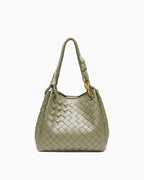 Trendy, Spacious & Stylish Vegan Faux Leather Woven Parachute Bag with Detachable Strap and Knot Detailing, Travertine Color
