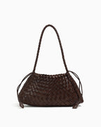 Vegan Leather Woven Shoulder Bag with Removable Pouch, Chocolate Color