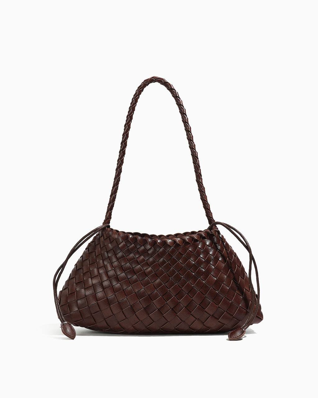 Vegan Faux Leather Woven Shoulder Bag with Removable Pouch, Chocolate Color