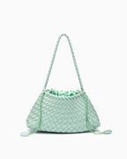 Vegan Leather Woven Shoulder Bag with Pouch