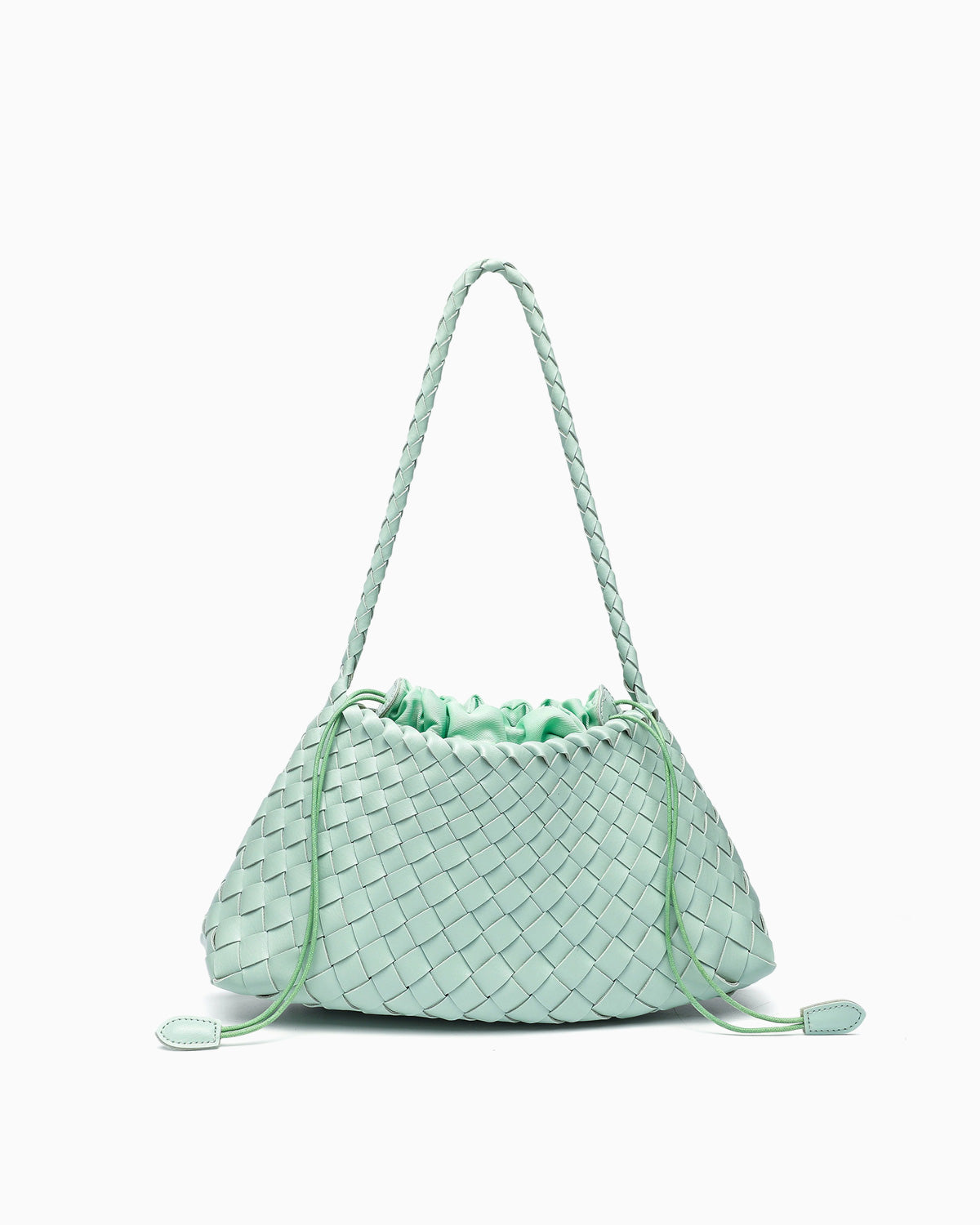 Vegan Leather Woven Shoulder Bag with Pouch