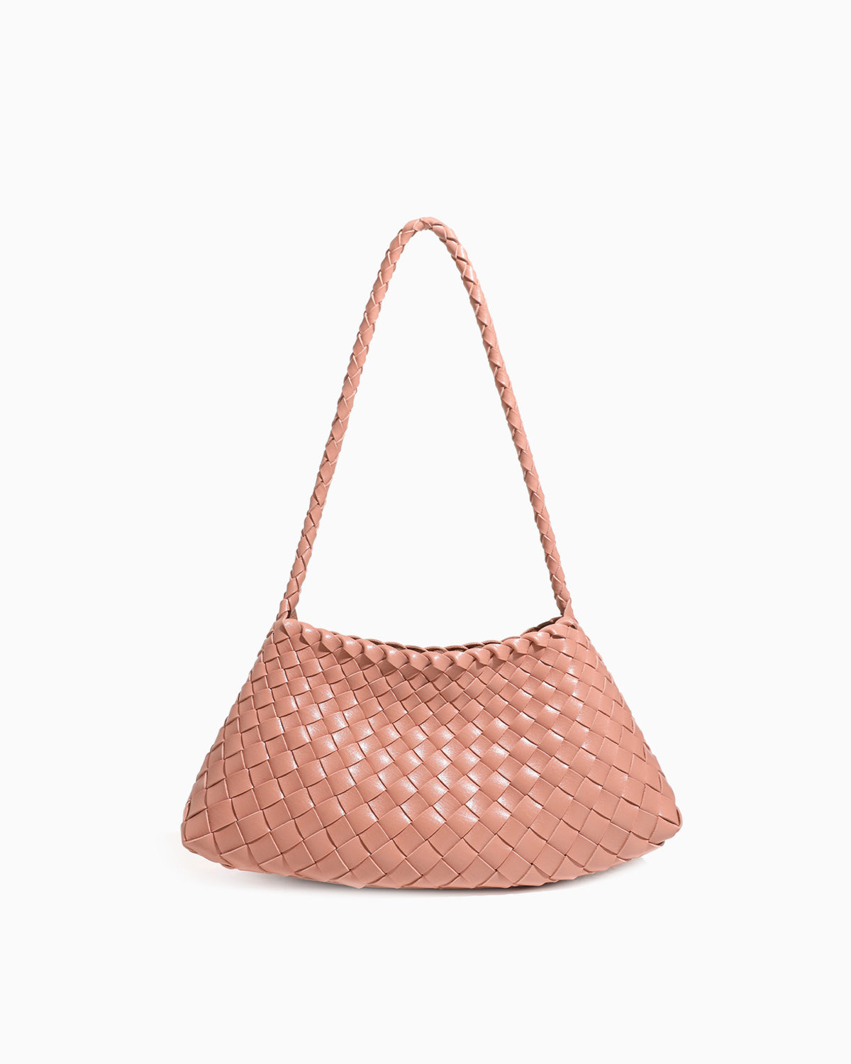 Peach Pink Vegan Leather Woven Shoulder Bag with Removable Drawstring Pouch