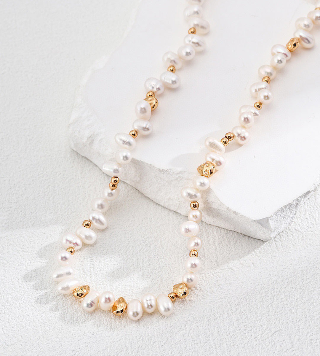 Verve Freshwater Pearl & Textured Gold Chain Necklace