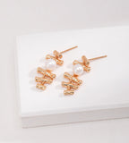 Gold Bamboo & Natural Pearl Earrings 18K Gold Plated S925 Silver
