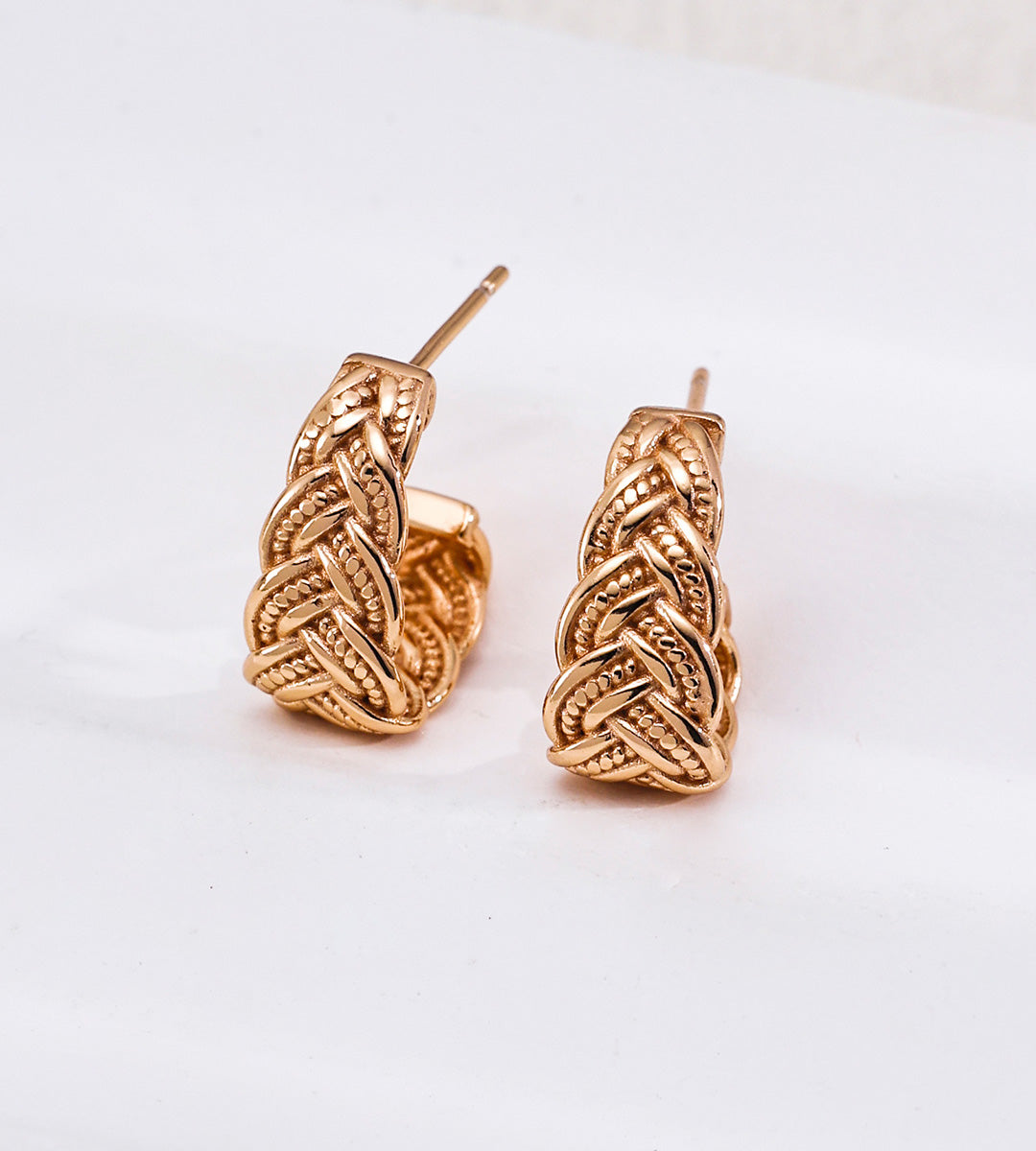 Vintage Braided C-Hoop Earrings | 18K Gold Plated S925 Silver