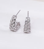 18K White-Gold-Plated S925 Silver Vintage Braided C-Hoop Earrings
