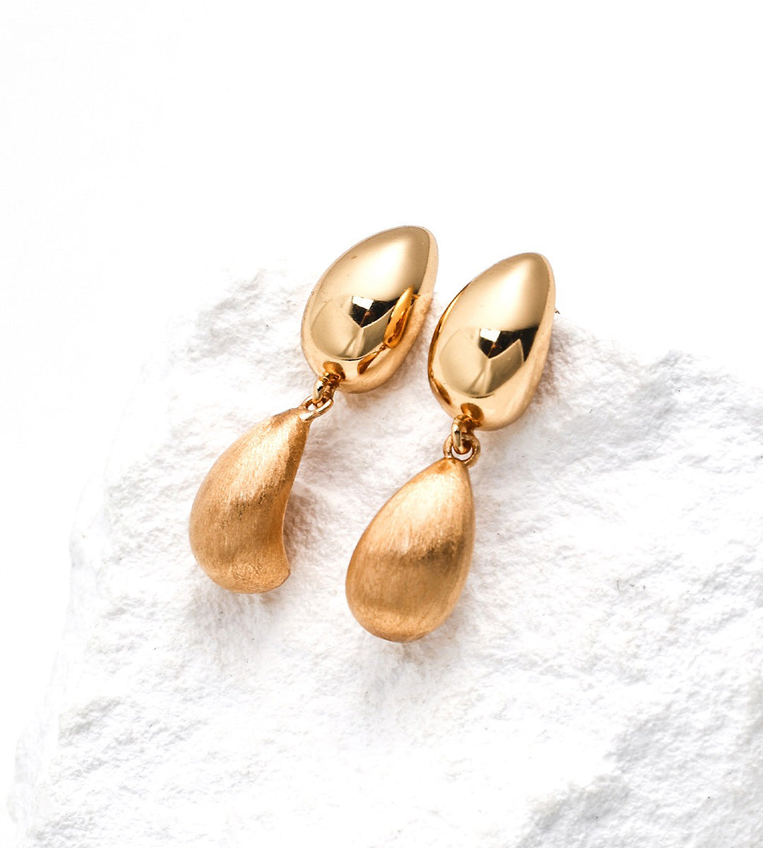 Vintage Brushed Teardrop Drop Earrings | 18K Gold Plated S925 Silver