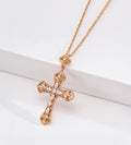 18K gold-plated S925 silver cross necklace with engraved scrollwork and cubic zirconia accents in Vintage Gold.